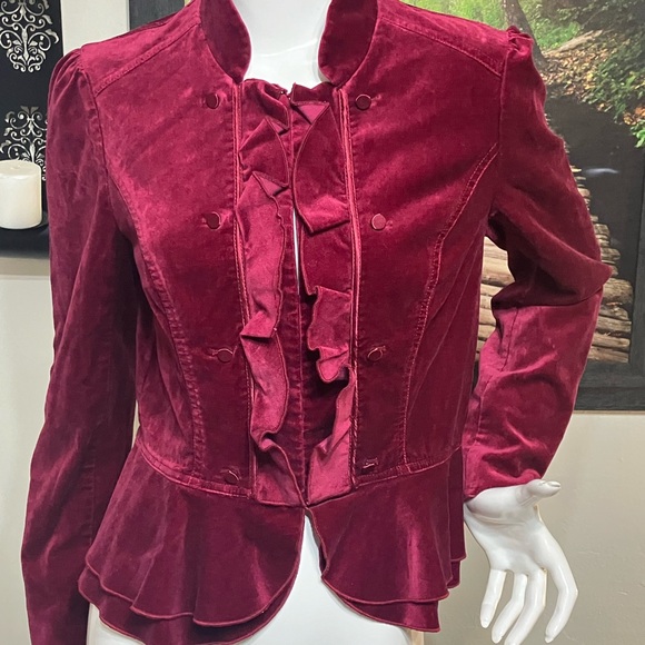 White House Black Market Victorian style faux suede Burgundy jacket size 8 - Picture 1 of 6